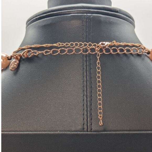 Kenneth J. Lane 12 mm Pink Faux Pearl & Floating CZ Rose Tone Necklaces - Picture 6 of 7